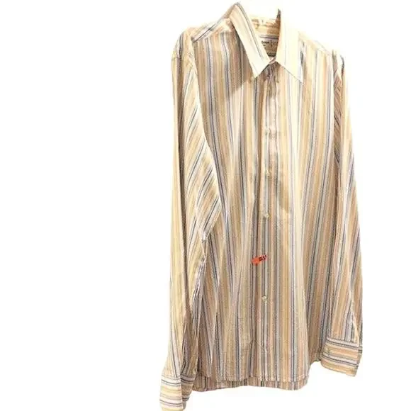 Yves St Laurent Dress Shirt Sz 42 Yellow Stripe EMBROIDERED YSL Embroidered  Cuff